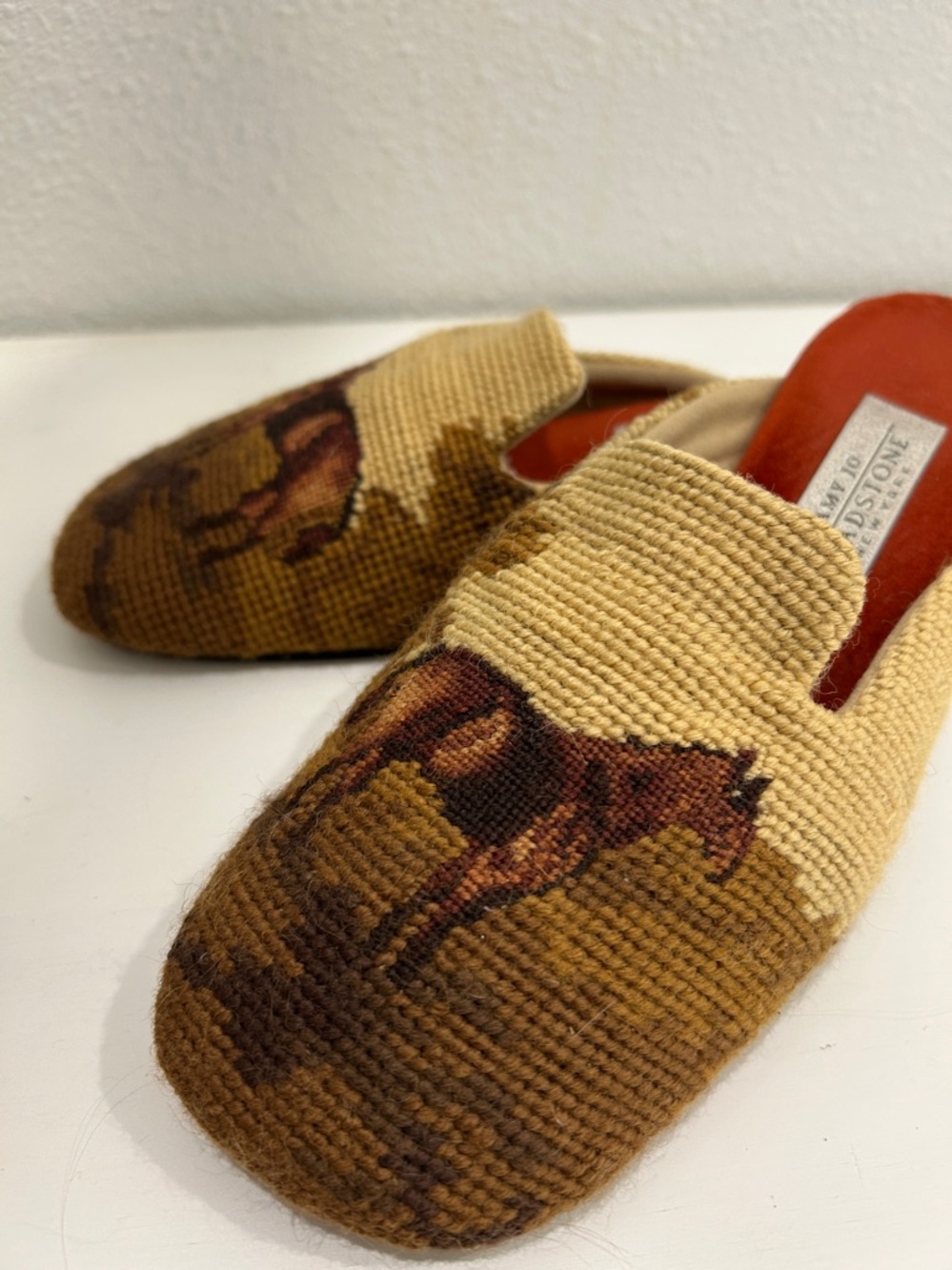 RARE Vintage Amy Jo Gladstone Equestrian Horse Tapestry Mules | Size 7 - Picture 4 of 14